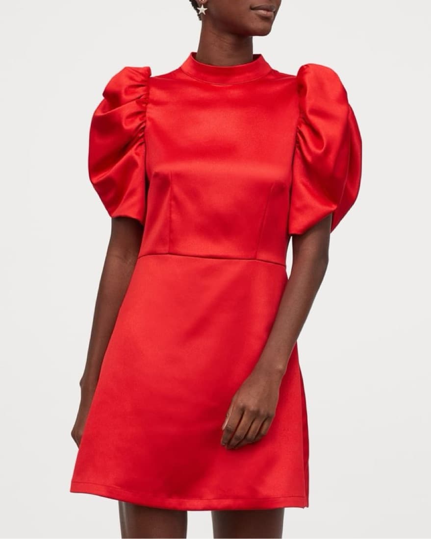 Red Puff Sleeve Dress - Image 1