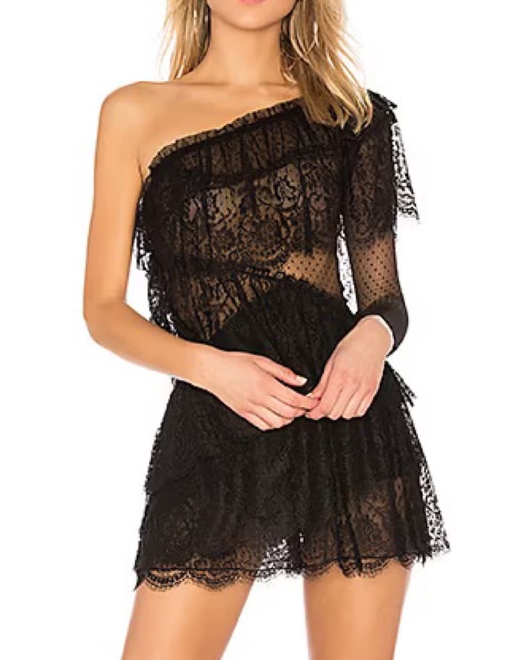 Revolve Black Ruffle Lace Dress - Image 1