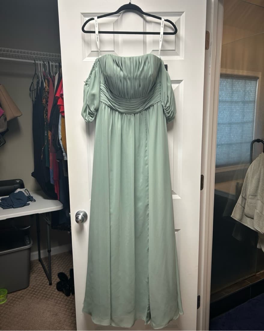 Elegant Sage Green Off-the-Shoulder Maxi Dress - Image 3