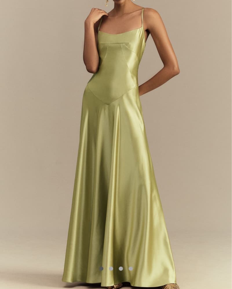 Anthropologie Green Satin Formal Dress - Image 3