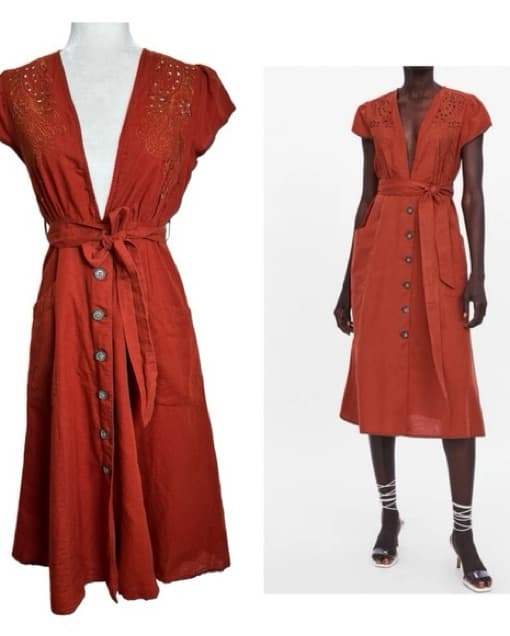 Burnt Orange Deep V Midi Dress - Image 2
