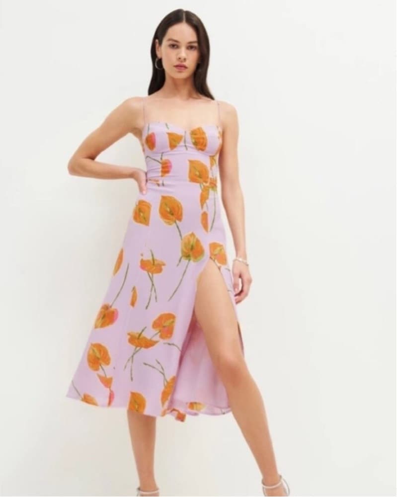 Reformation Juliette Midi Dress in Luciana (Lilac) - Image 1