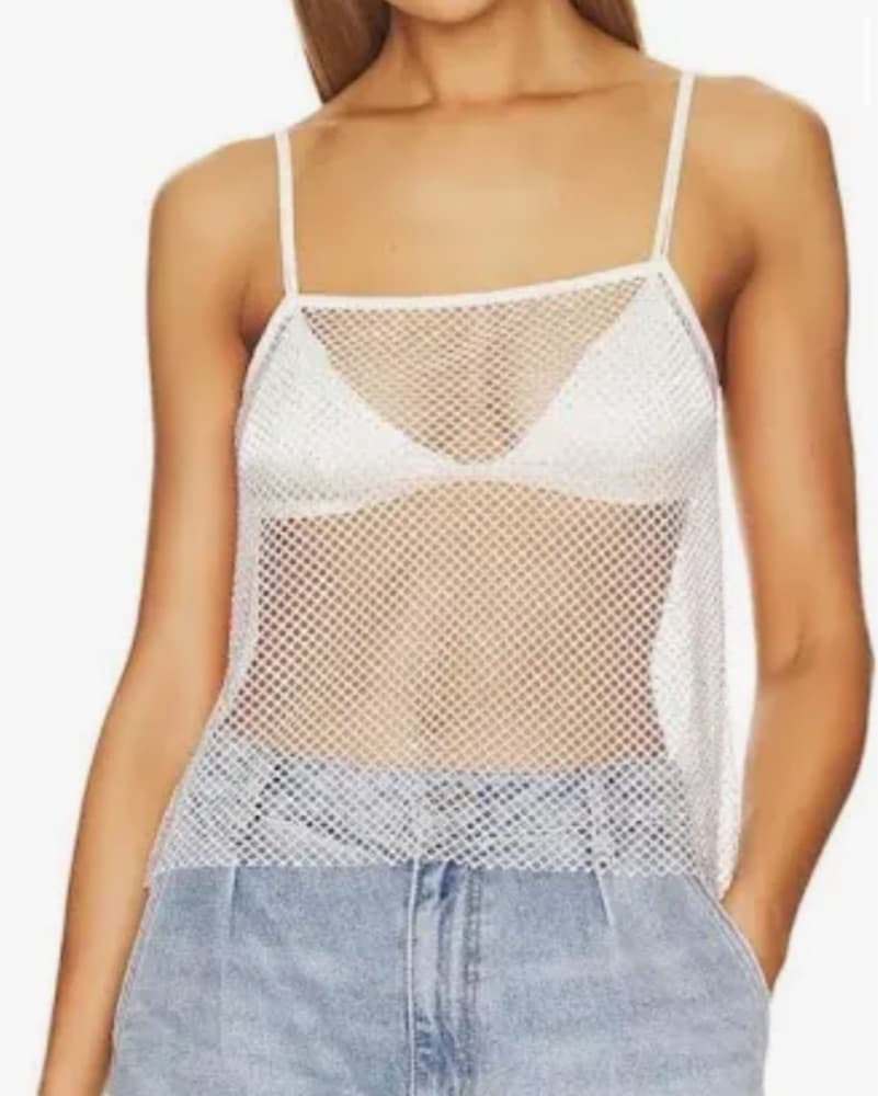 WeWoreWhat Sheer Mesh Rhinestone Cami - Image 1