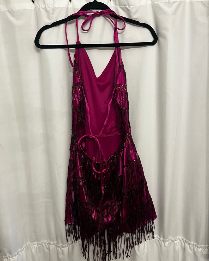 Dazzling Fuchsia Fringe Romper - Image 4