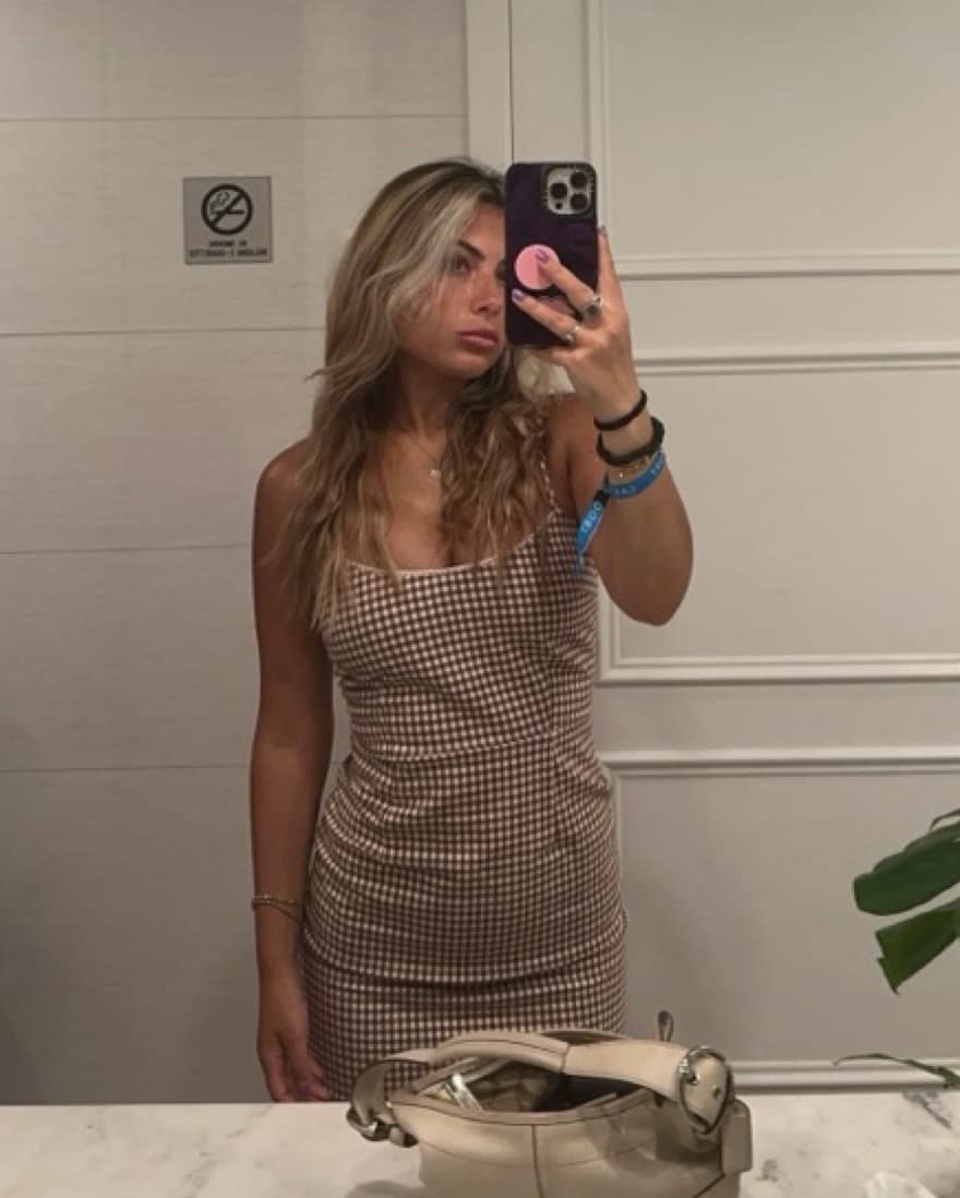 Brown Gingham Mini Dress - Image 3