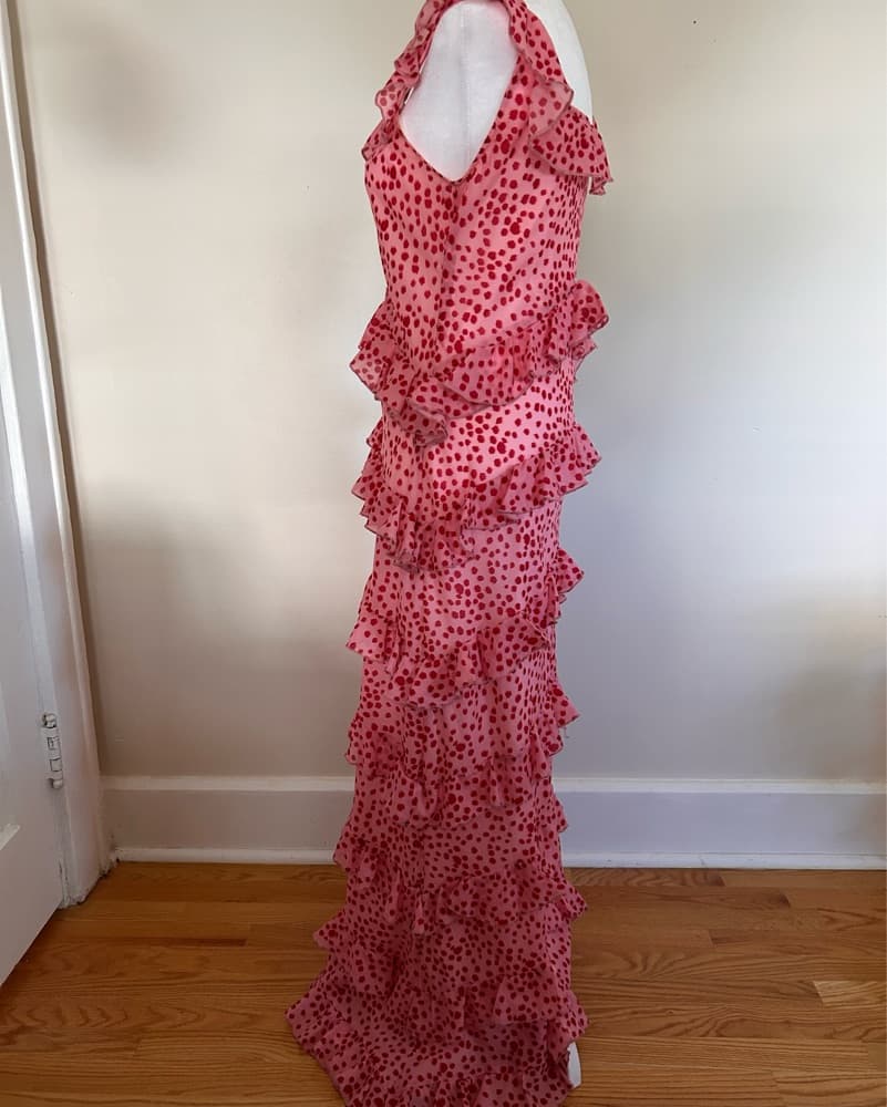 Pink With Red Polka Dots Ruffle Dress - Image 3