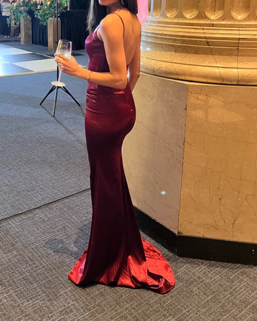 La Femme Red Satin Gown - Image 2