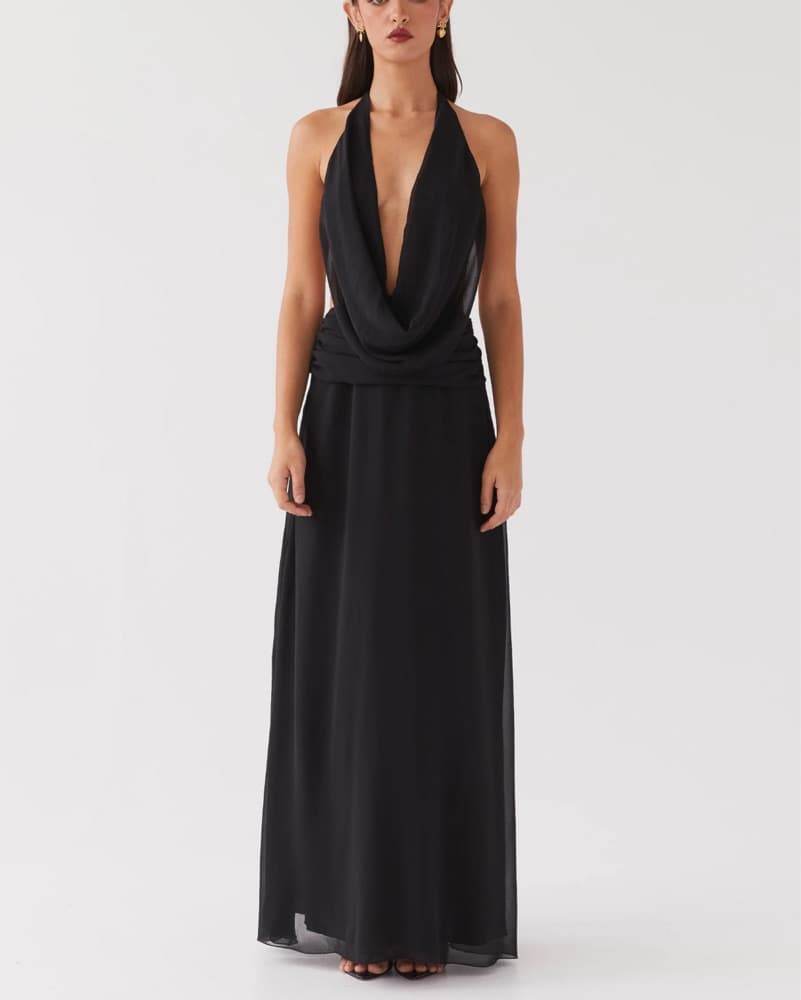 Elysia Chiffon Maxi Dress In Black - Image 5