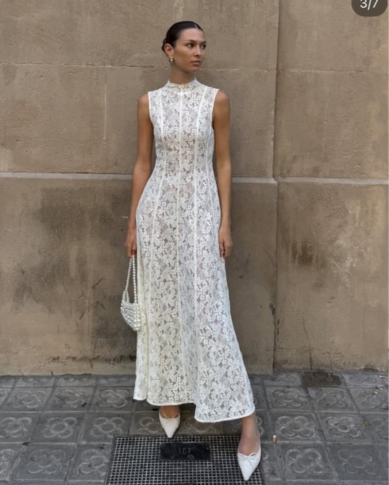 Off White Lace Dress - Image 1