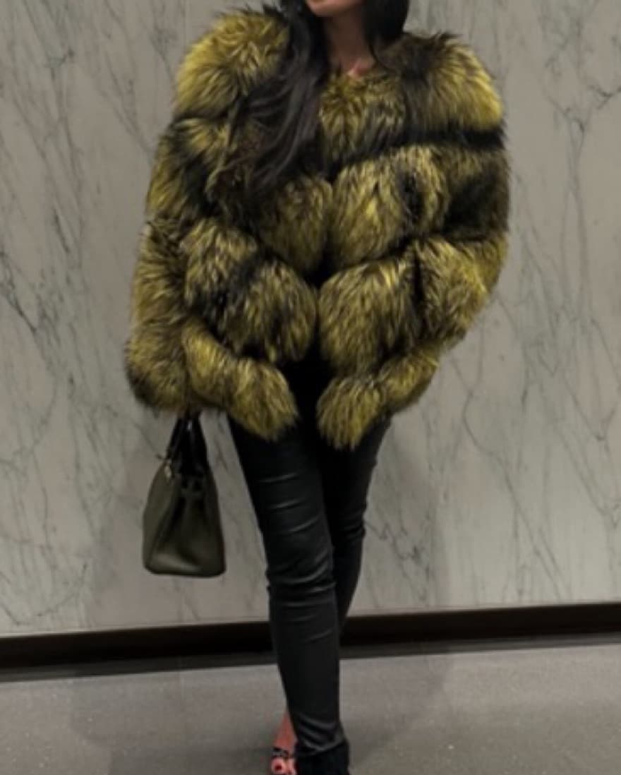 Custom Green-Silver Real Fox Fur Coat - Image 1