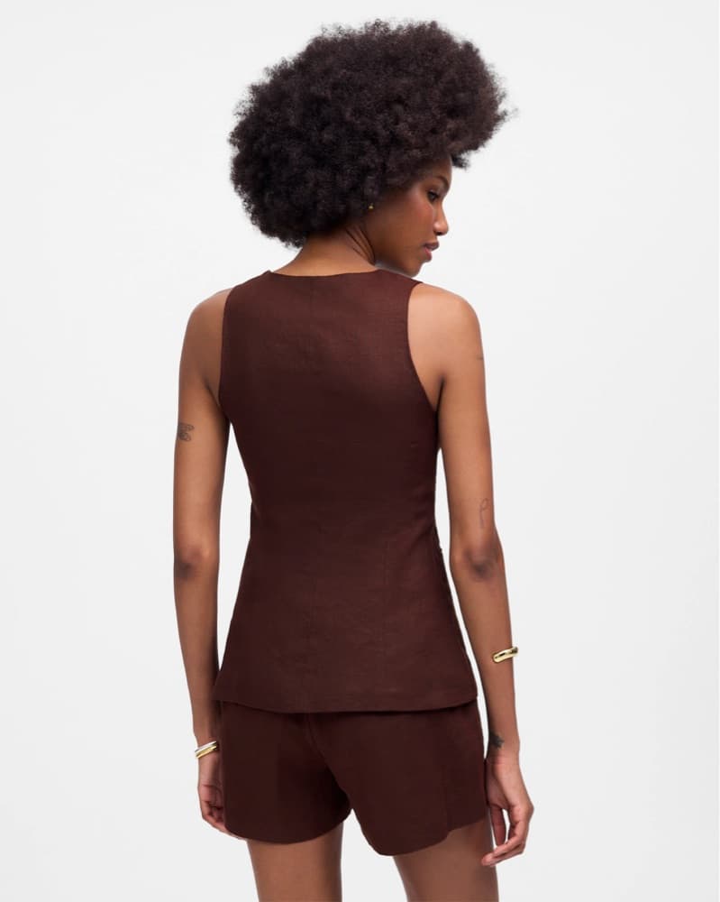 Linen Scoopneck Cutaway Vest Top - Image 3