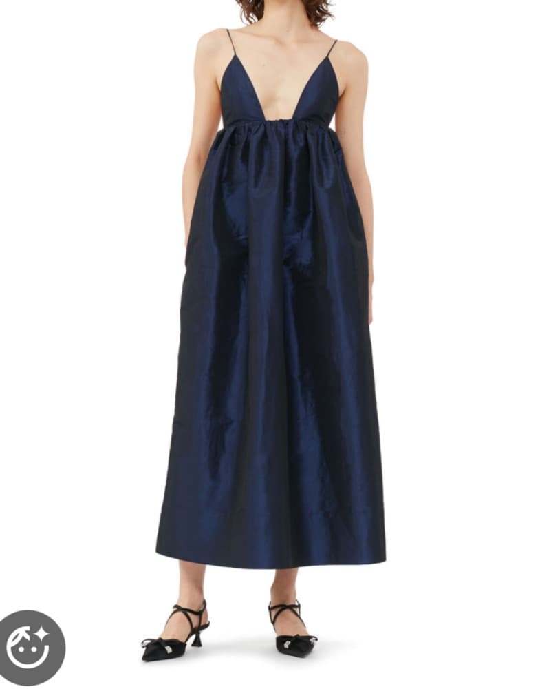 Ganni Elegant Navy Blue Satin Midi Dress - Image 3