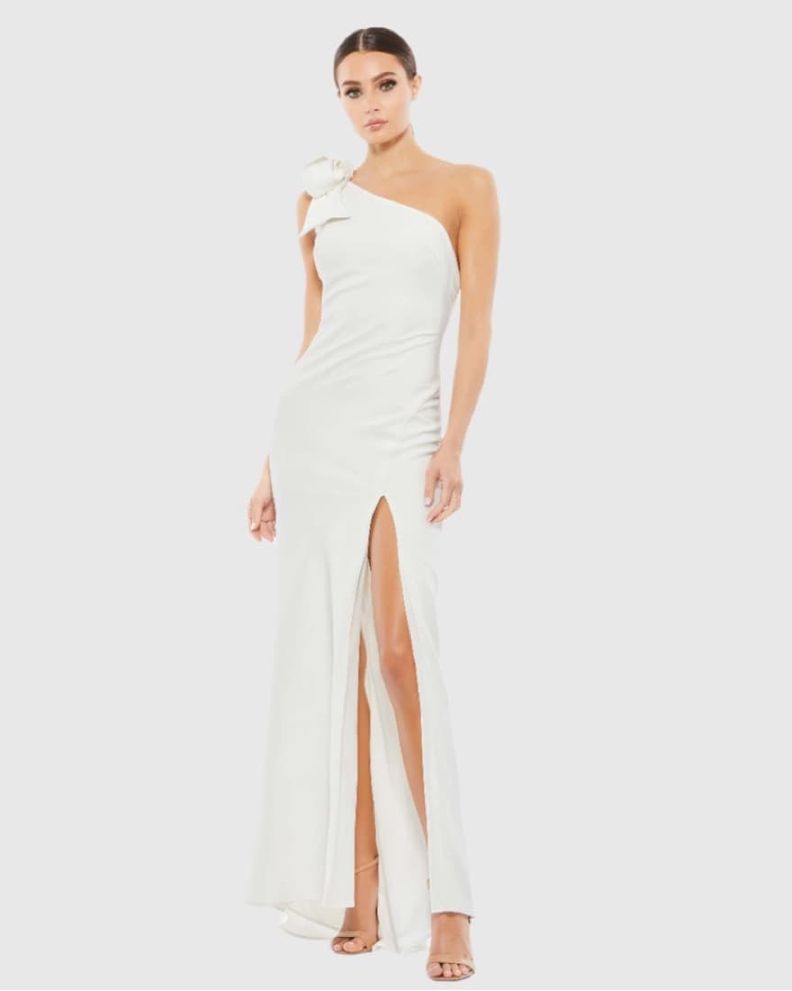 MacDuggal Bow One Shoulder Slit Gown - Image 1