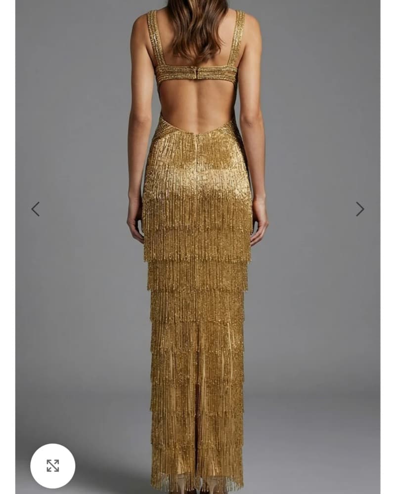 Jovani Gold Fringe Gown  - Image 2