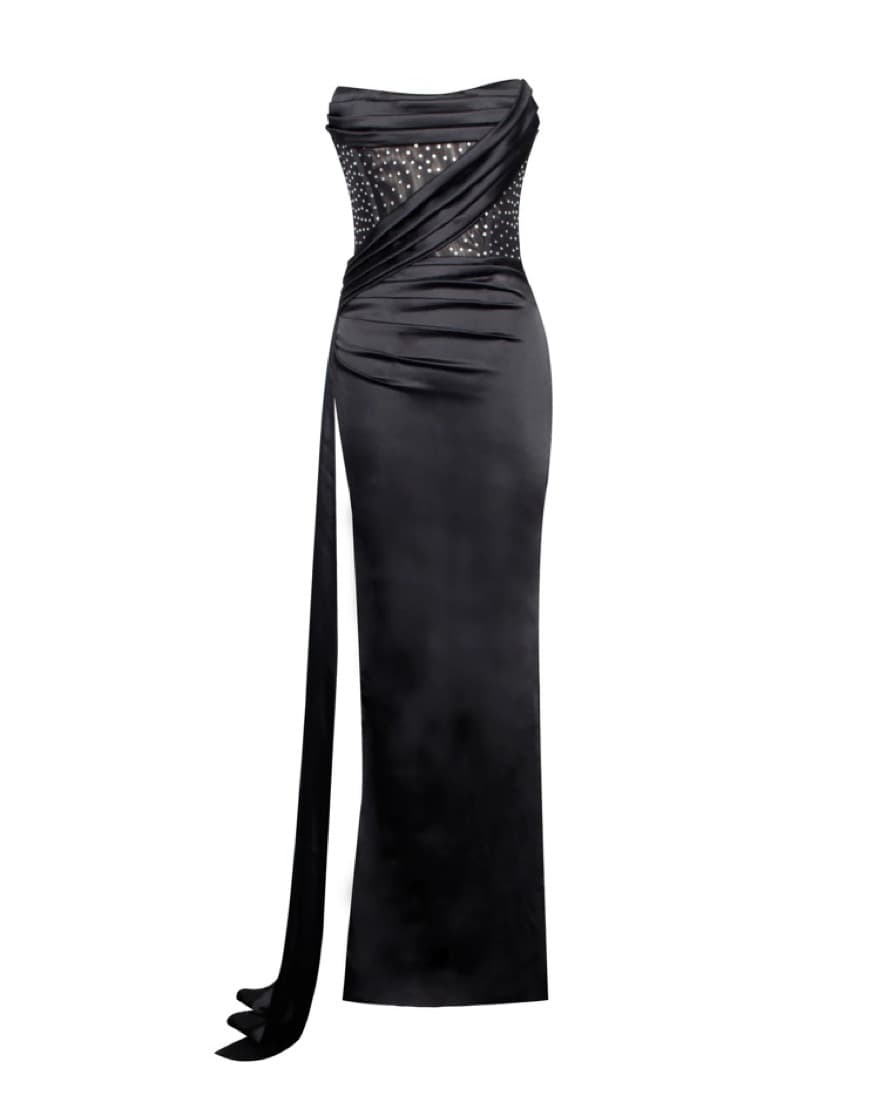 Miss Circle Crystal Black Satin Gown - Image 2