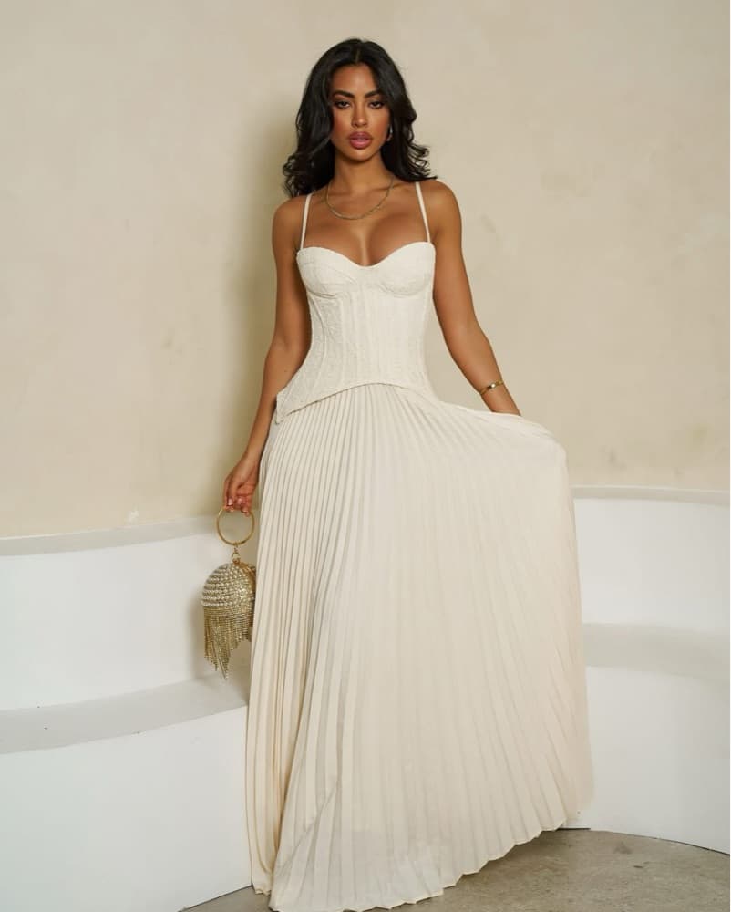 Lace Corset Pleated Maxi Dress - Image 4