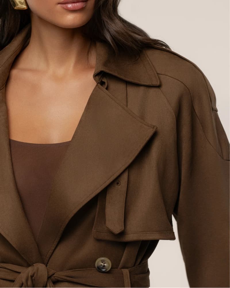 Elegant Suede Brown Trench Coat - Image 6
