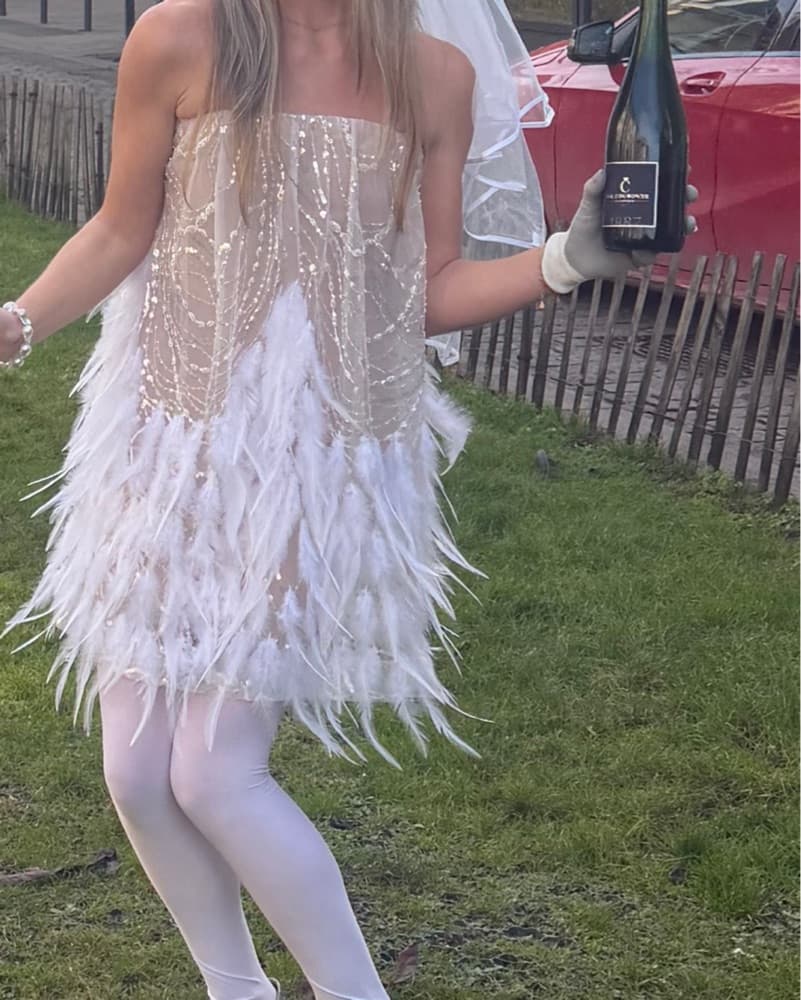 Glamorous Feathered Cocktail Dress - Image 3