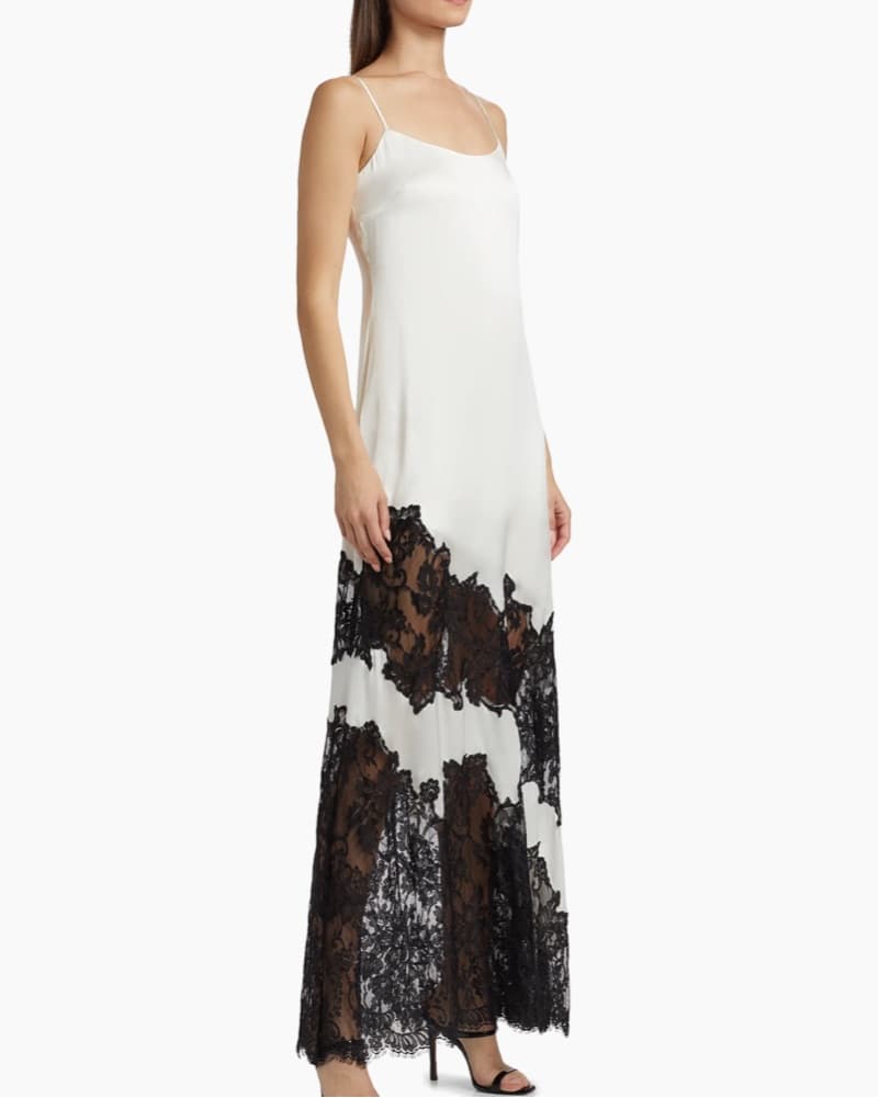 L’Agence White Silk Dress W/ Black Lace - Image 3