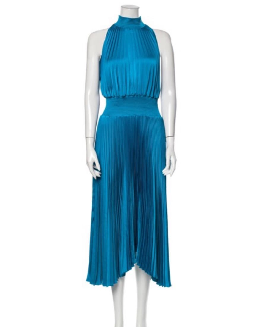 ALC Halterneck Blue Pleated Midi Dress - Image 1