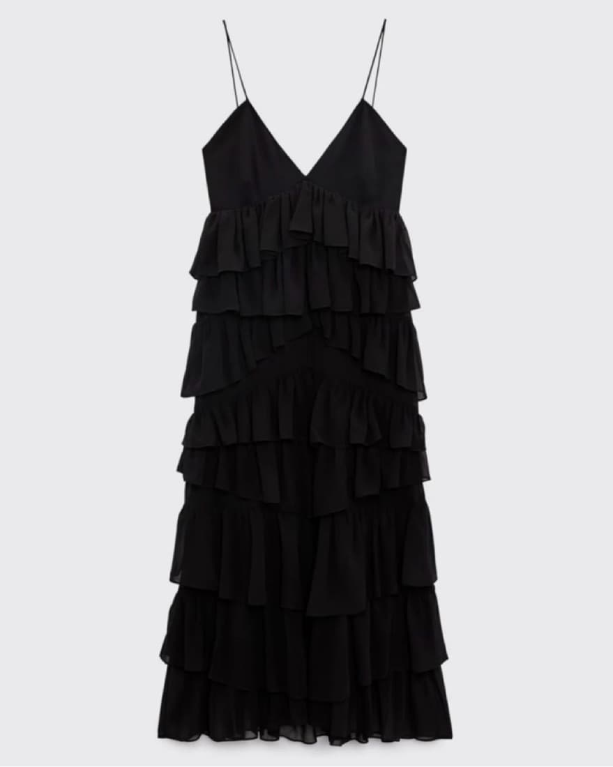 Zara Black Ruffle Midi Dress - Image 1