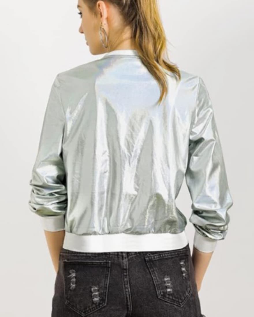 Holographic 90’s Metallic Bomber Jacket - Image 4