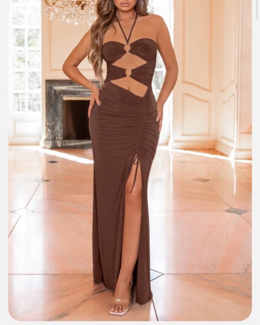 Brown Cutout Halter Maxi dress - Image 1