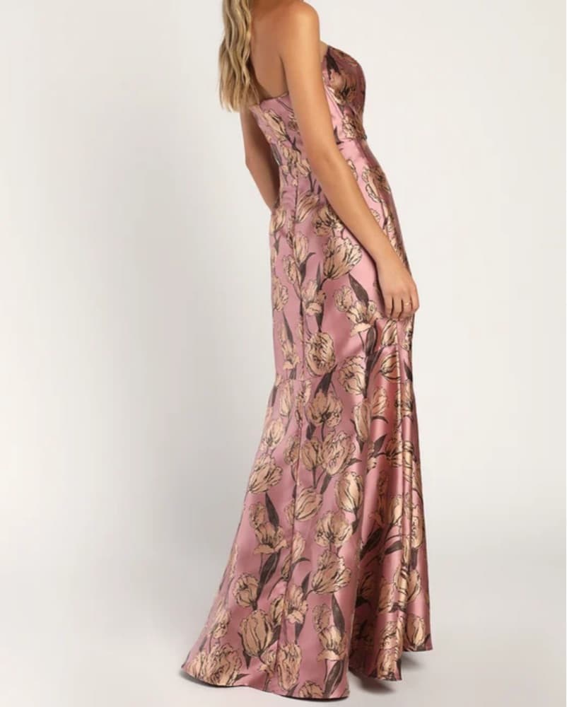 Mauve Floral Jacquard Dress - Image 2