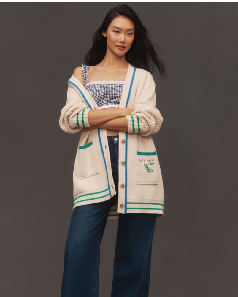 Maeve Cotton Blend Veggie Motif Cardigan - Image 4