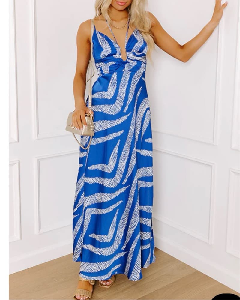  Blue Printed Maxi Dress - Image 1