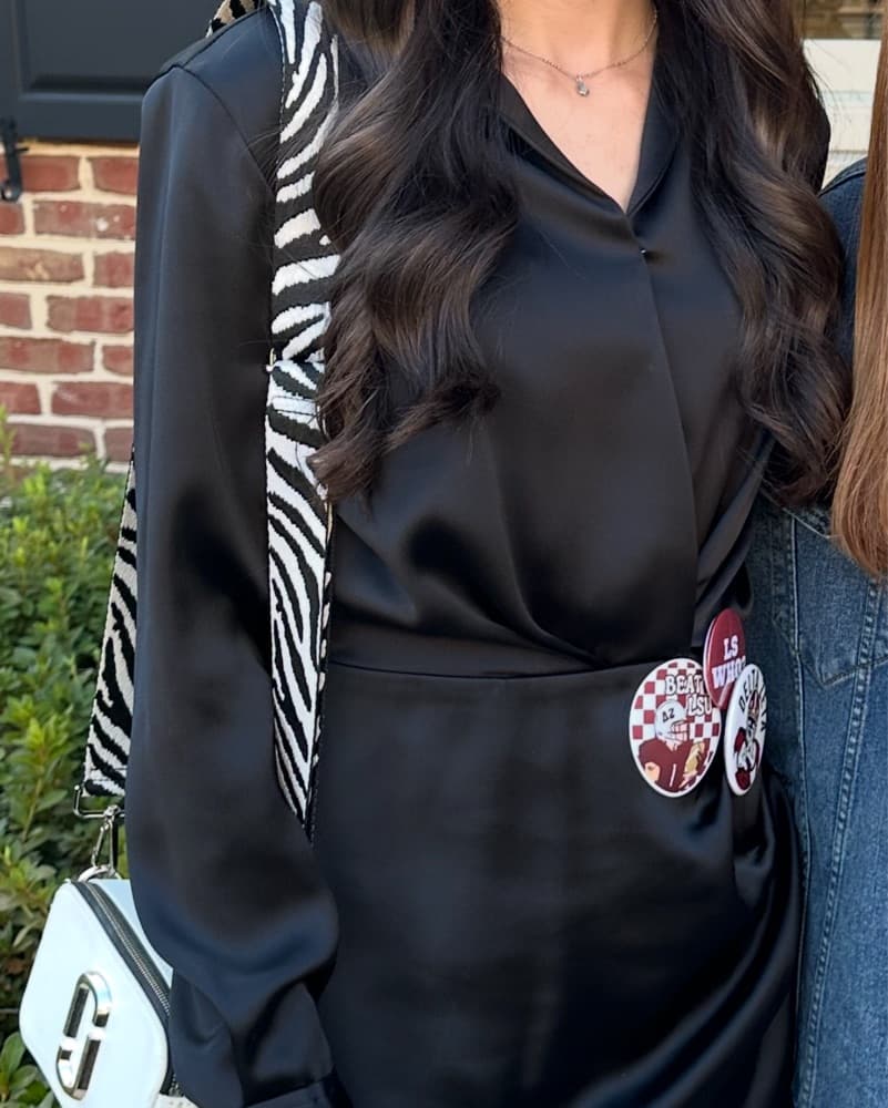 Black Satin Long Sleeve Mini Dress - Image 2