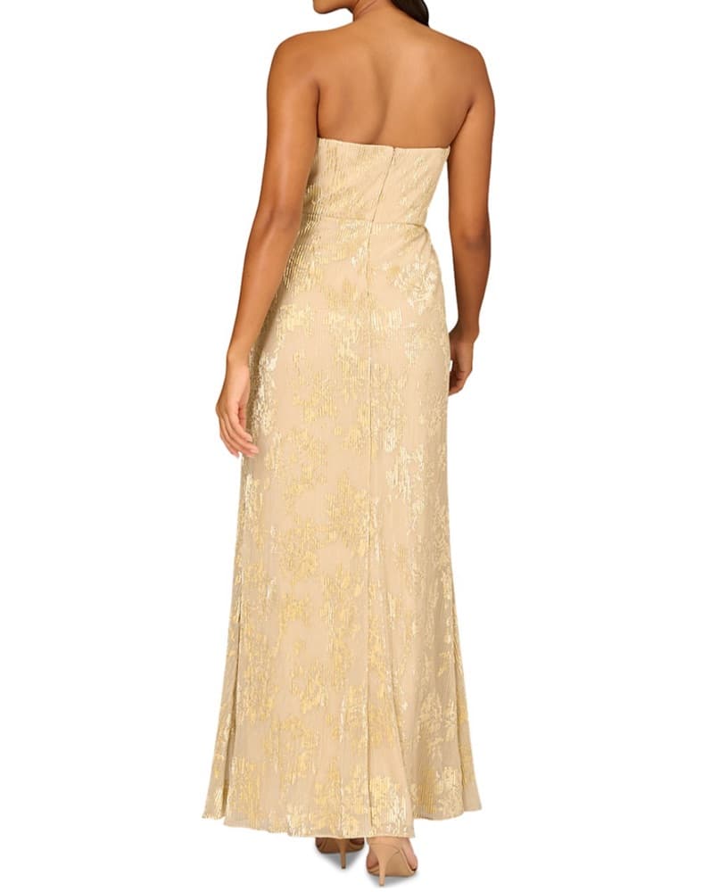 Elegant Gold Metallic Strapless Gown - Image 3
