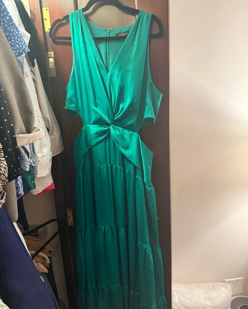 Ralph Lauren Green Satin Dress - Image 2