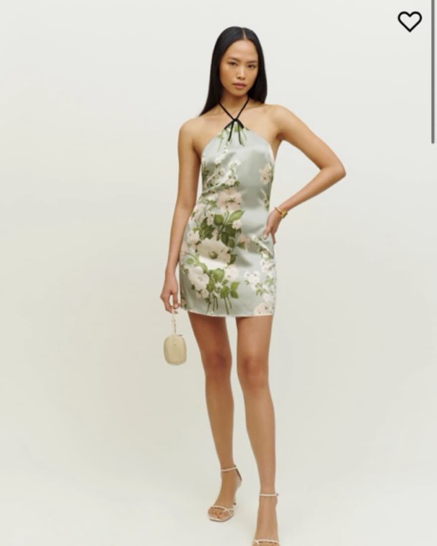 Green Floral Silk Halter Dress - Image 4