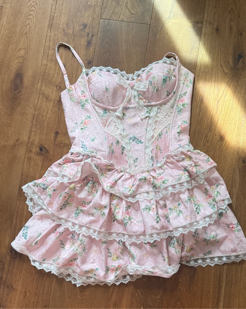 Floral Lace Ruffled Corset Dress  - Image 3