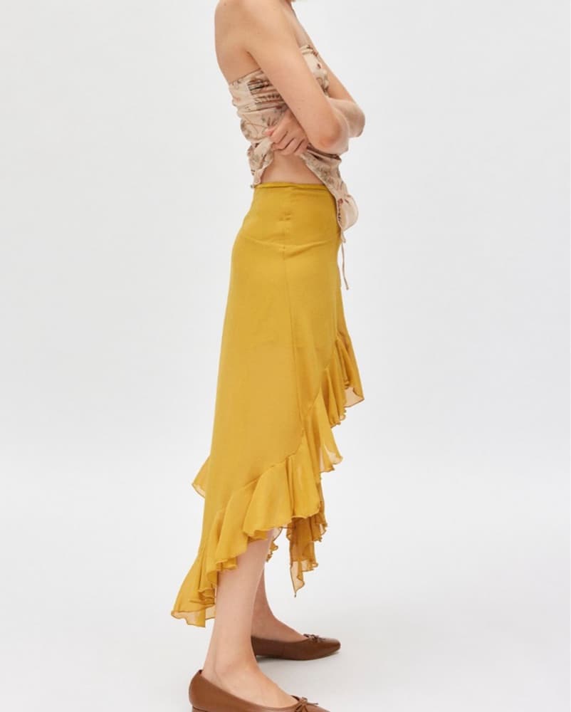 Asymmetrical Ruffle Hanky Hem Midi Skirt - Image 3