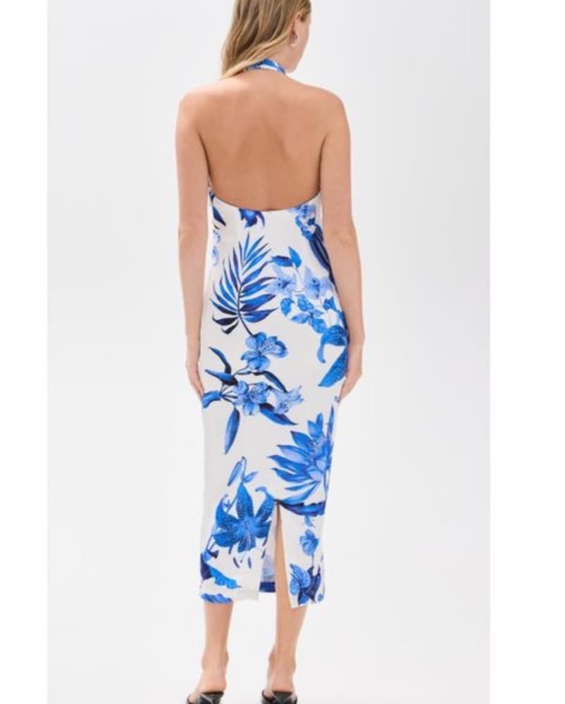 Rococo Sand Blue Floral Silk Midi Dress  - Image 4