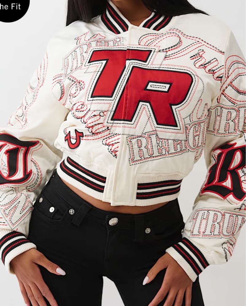 Cropped Varsity Bomber Jacket - Image 2