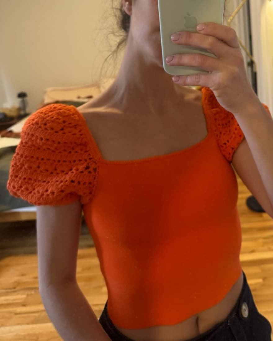 Orange Puff Sleeve Top - Image 2