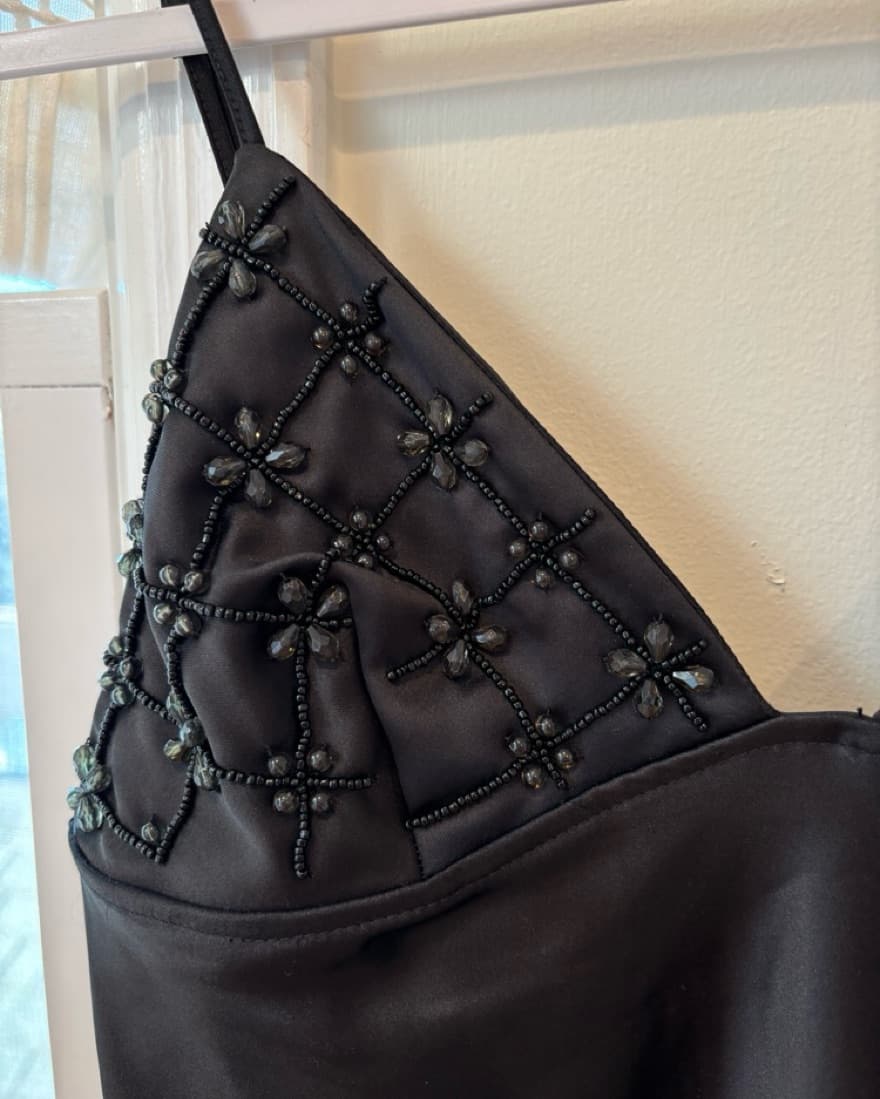 Black Beaded & Satin Midi Dress - Image 3