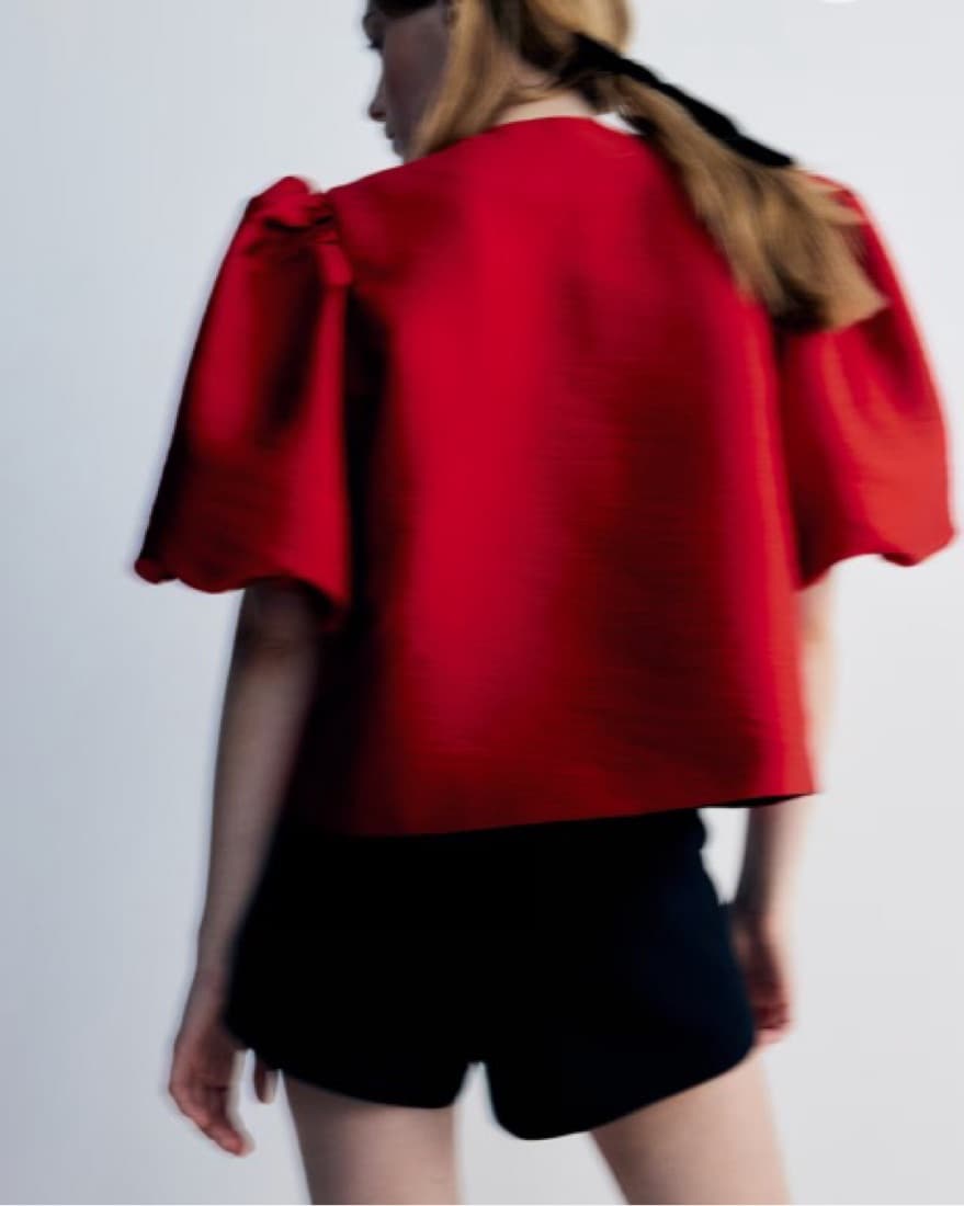 H&M Red Balloon Sleeve Blouse - Image 3