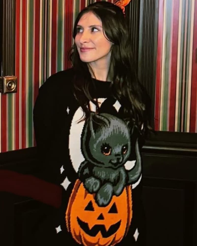 Playful Halloween Cat Sweater Dress - Image 1