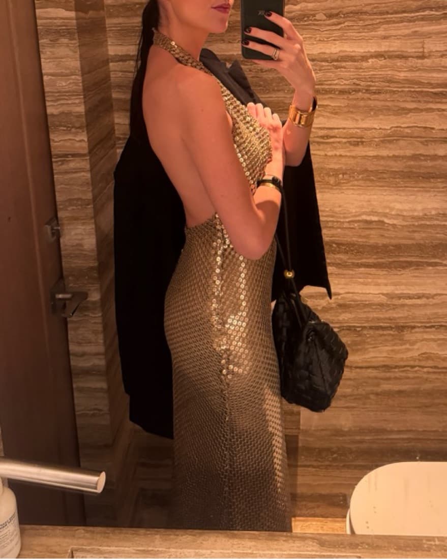 Gold Sequin Halter Dress - Image 4