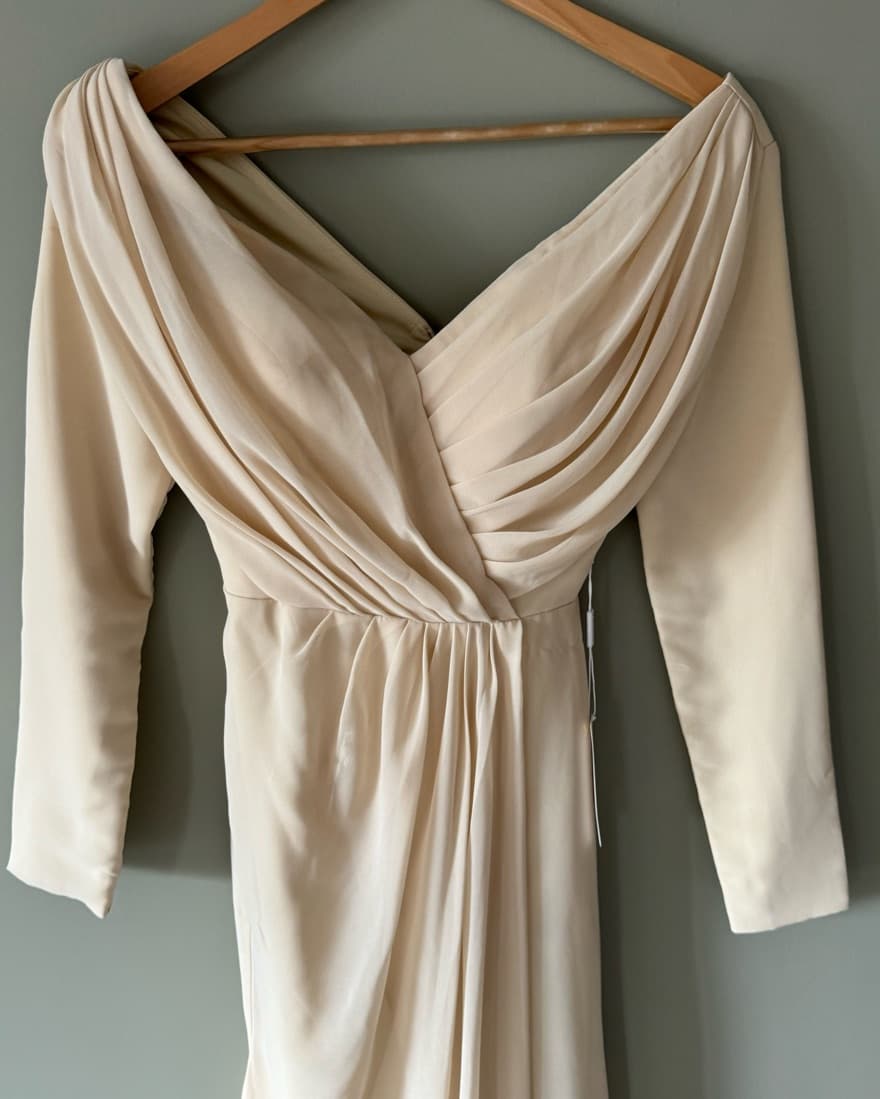 Ivory Champagne Maxi Gown Slit Sleeves - Image 3