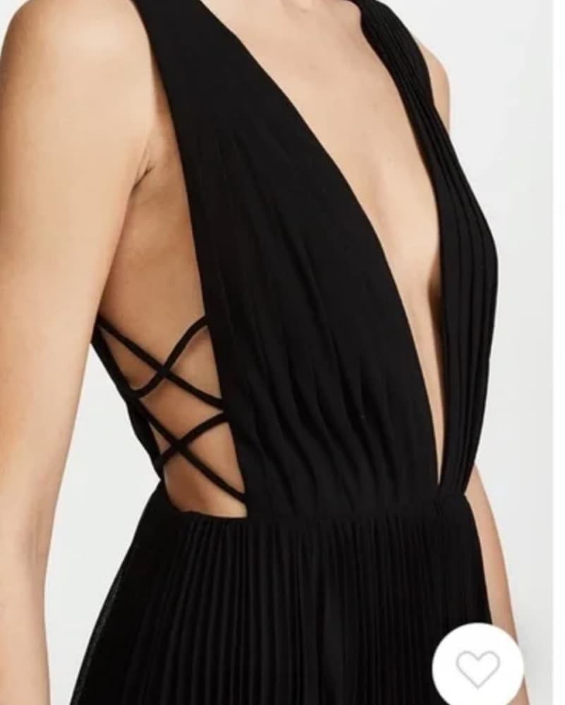 Black Pleated Maxi Dress W/ Cutout Sides - Image 3
