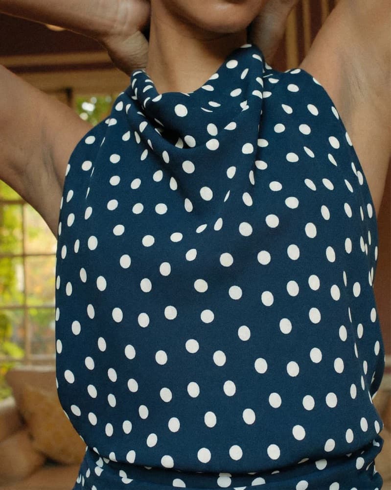 Navy Polka Dot Mini Dress - Image 3