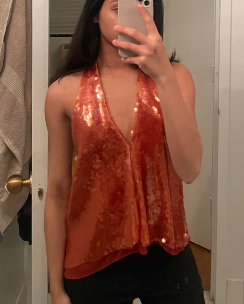 Lady Pipa Orange Sequin Top - Image 2