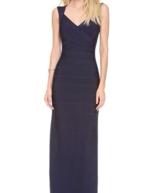 Herve Leger Navy Blue Estrella Gown - Image 1