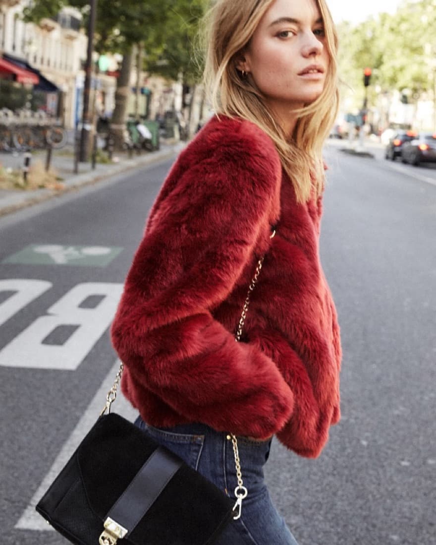 Sezane Red Fur Coat - Image 1