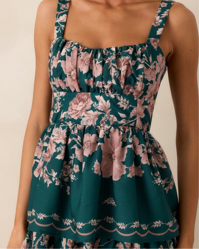 Red Dress FOREST GREEN FLORAL TIERED MAX - Image 3
